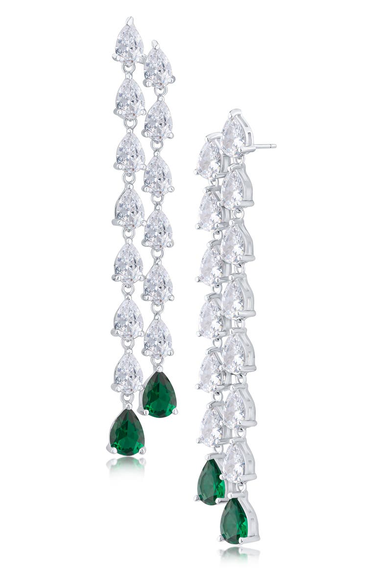 Pear Cut Cubic Zirconia Linear Drop Earrings, Main, color, GREEN/ SILVER