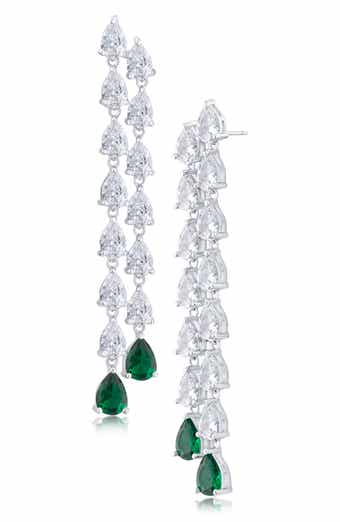 Pear Cut Cubic Zirconia Linear Drop Earrings