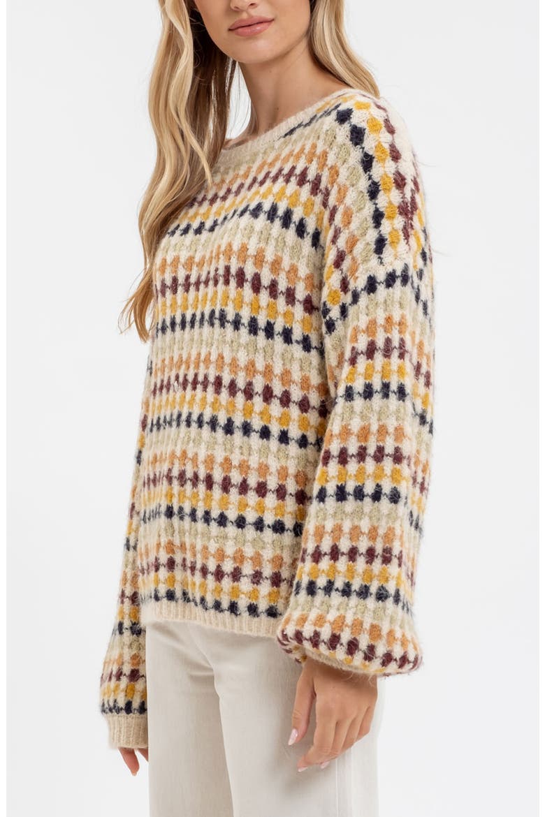 Drop Shoulder Crewneck Sweater, Alternate, color, CREAM MULTI