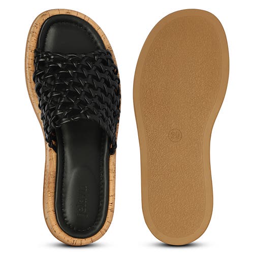 Jelavu Cloud Woven Leather Cork Slide Sandal In Black