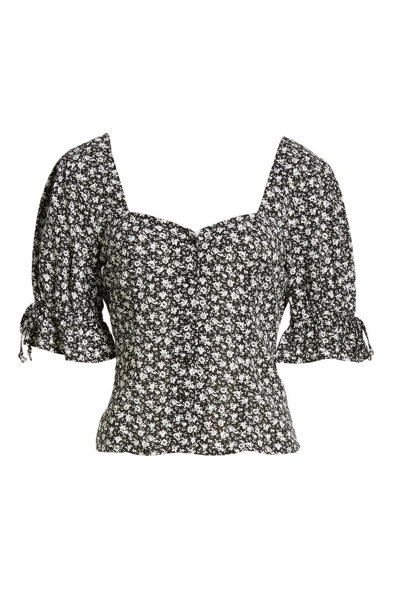 Floral Print Top, Alternate, color, BLACK/ WHITE FLORAL