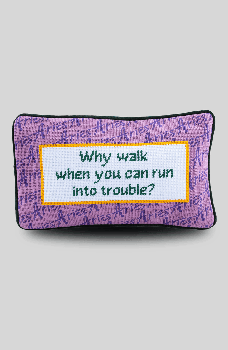 Furbish Aries Needlepoint Pillow, Main, color, Bright Purple