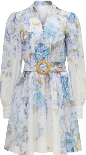 Vienna Lace Trim Belted Long Sleeve Shirtdress