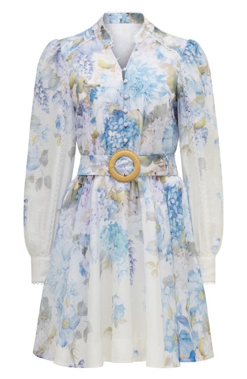 Ever New Vienna Lace Trim Belted Long Sleeve Shirtdress In Blue Warrantina