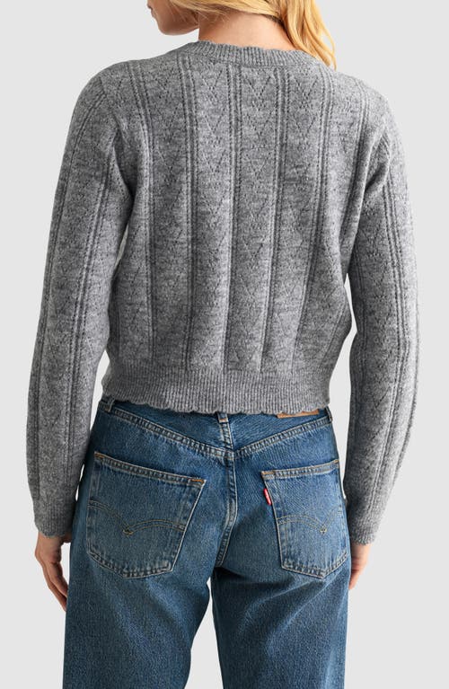 Lush Heart Button Pointelle Cardigan In Gray