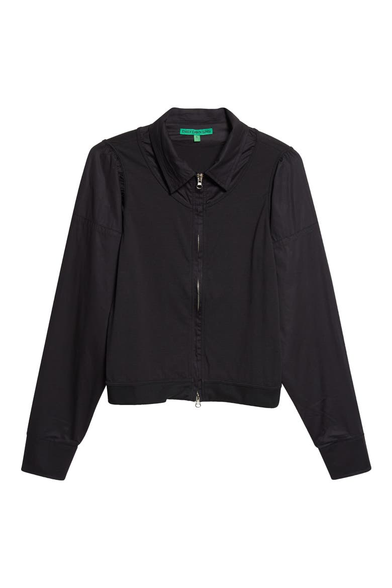 Canopy Zip-Up Cotton Poplin & Jersey Shirt Jacket, Main, color, BLACK