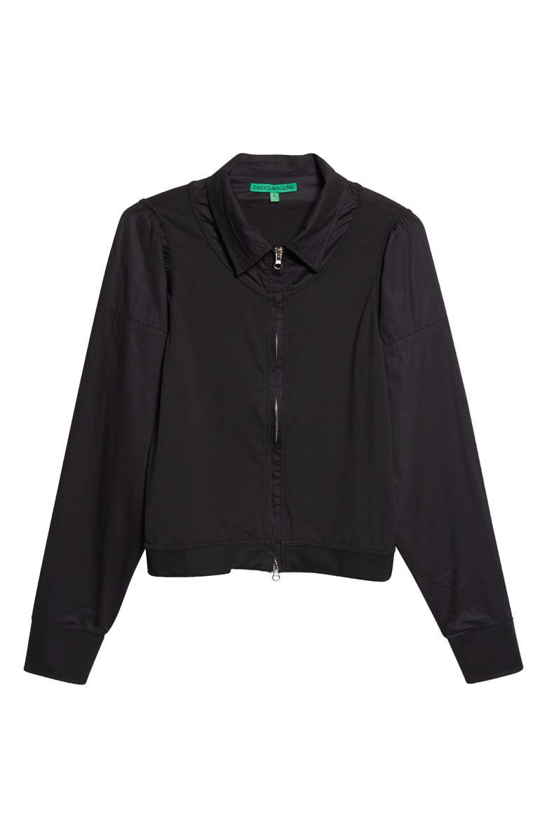 EMILY DAWN LONG Canopy Zip-Up Cotton Poplin & Jersey Shirt Jacket, Main, color, Black