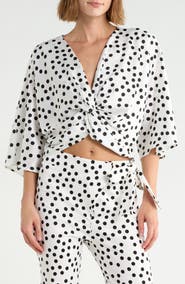 Renee C Polka Dot Front Twist Top