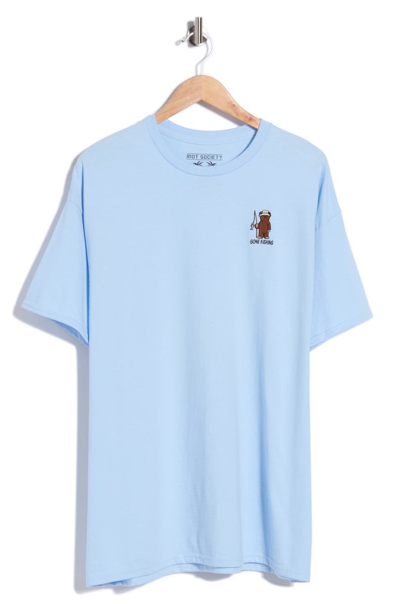 RIOT SOCIETY Gone Fishing Embroidered Tee, Main, color, Light Blue
