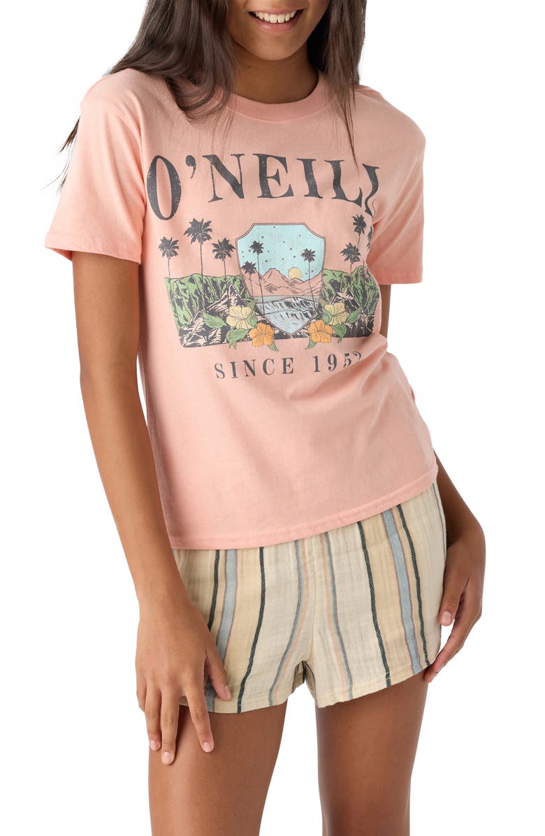O'Neill Kids' Malibu Mirage Cotton Graphic T-Shirt, Alternate, color, Coral Pink