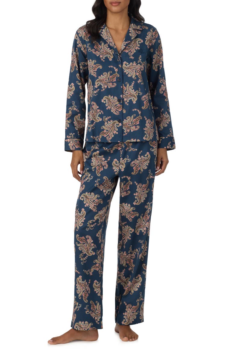 Stripe Cotton & Viscose Pajamas, Main, color, NAVY PRINT