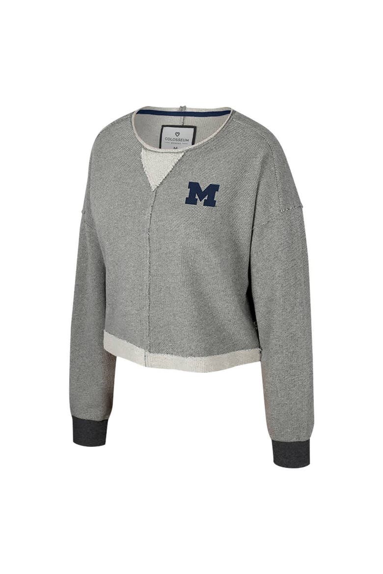 Women's Colosseum Charcoal Michigan Wolverines Magnum Scoop Neck Cropped Pullover Sweatshirt, Alternate, color, Charcoal