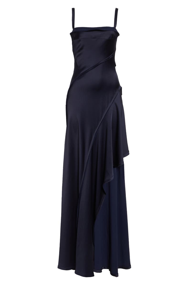 Jason Wu Collection Bias Cut Crepe Back Satin Gown, Alternate, color, Navy