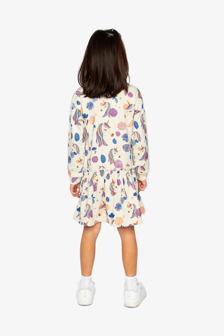 French Terry Long Sleeve Relaxed Dress, Alternate, color, Beige Unicorn Print