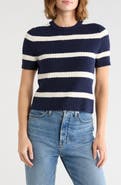 Madewell Stripe Bouclé Knit Crewneck Sweater Top