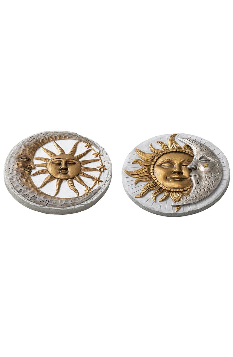 Glitzhome Set of 2 Cement Sun and Moon Textured Stepping Stones, Alternate, color, Gold