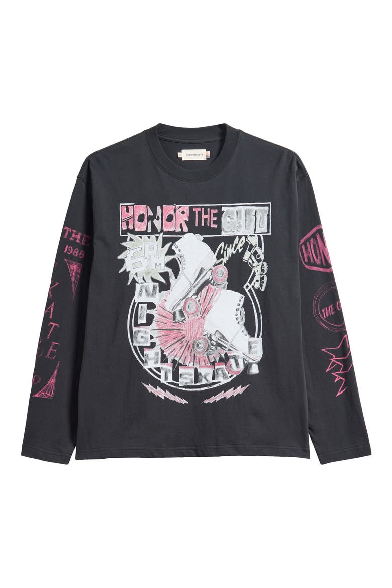Night Skate Long Sleeve Cotton Graphic T-Shirt, Alternate, color, BLACK