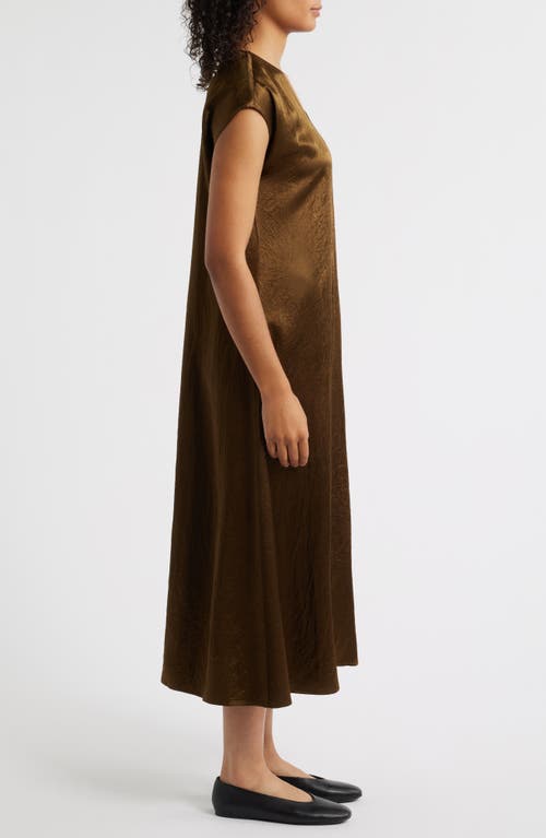 Eileen Fisher Crinkled Satin Dress In Brown