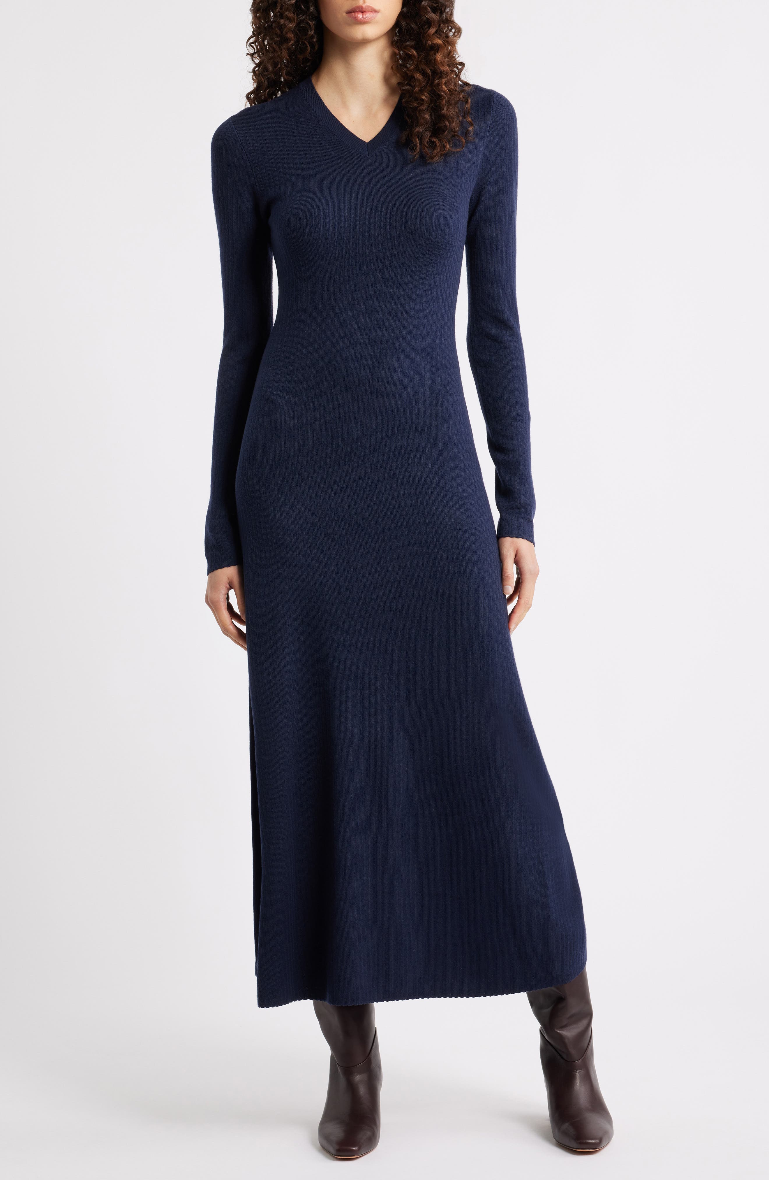 Theory Regal Long Sleeve Rib Maxi Dress