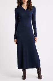 Theory Regal Long Sleeve Rib Maxi Dress