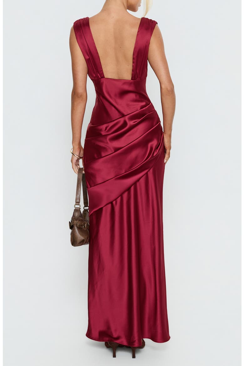 False Alarm Plunge Asymmetrical Gown, Alternate, color, RED