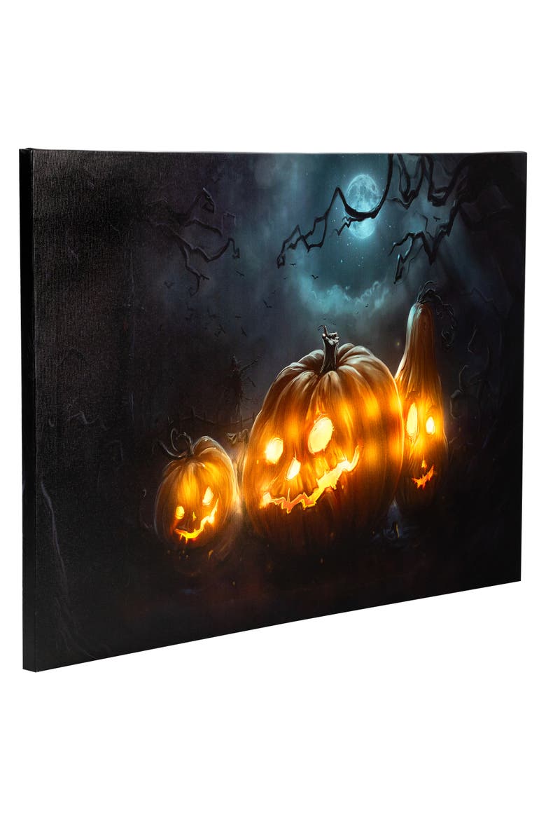 LED Lighted Spooky Halloween Jack-O-Lanterns Canvas Wall Art - 23.5"  x 15.75", Alternate, color, Orange