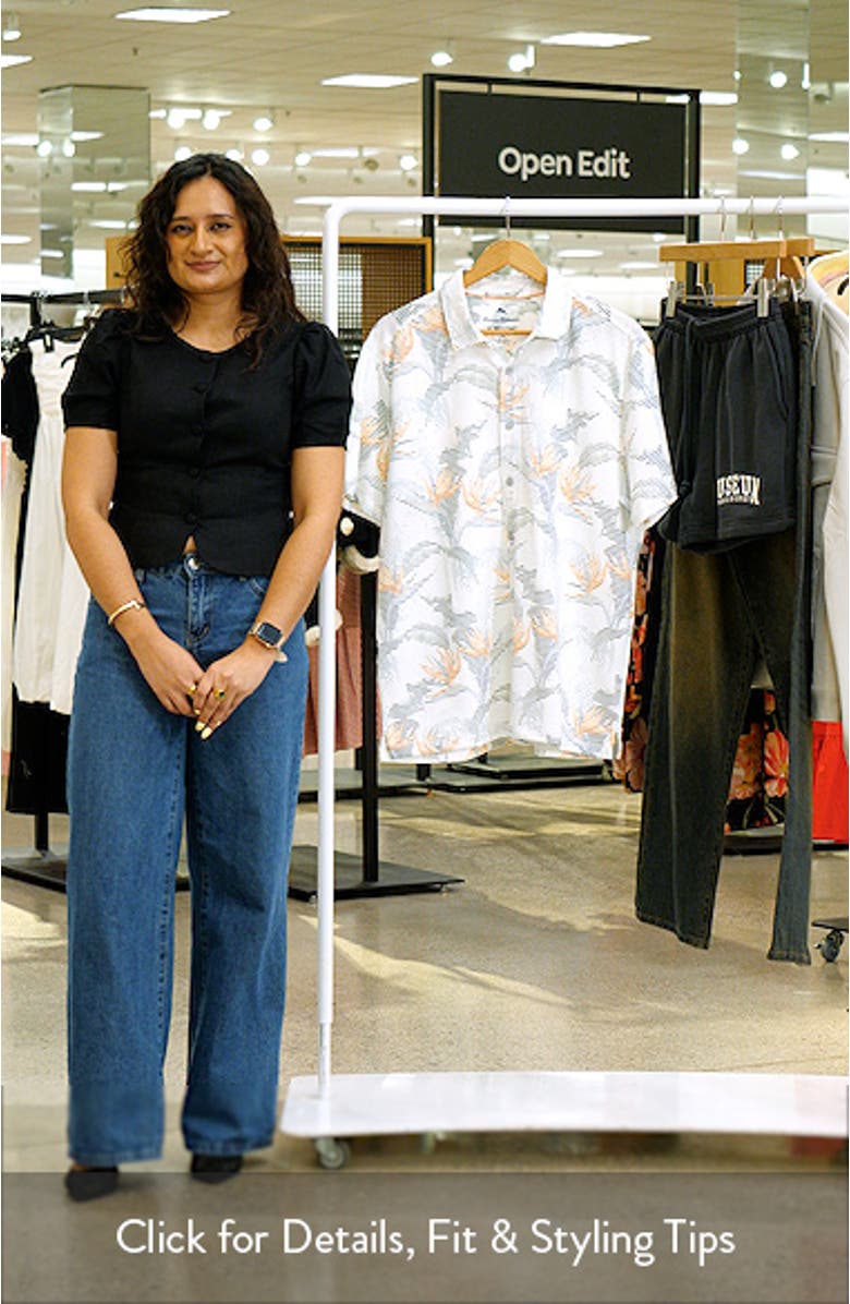 Costa Wave Festa Fronds Seersucker Stripe IslandZone<sup>®</sup> Short Sleeve Button-Up Shirt, sales video thumbnail