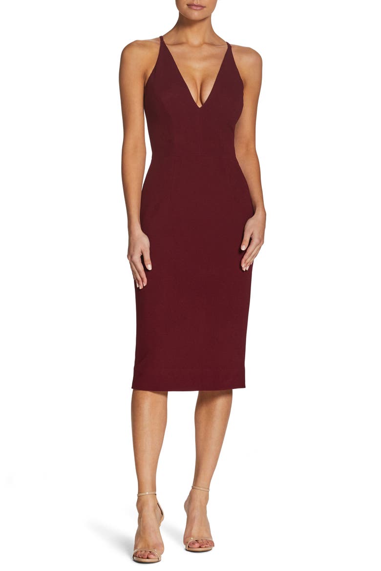 Lyla Crepe Cocktail Dress, Main, color, BURGUNDY