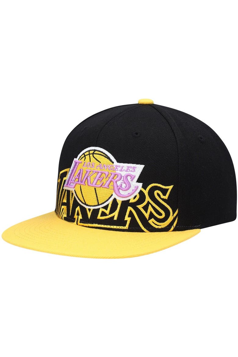 Men's Mitchell & Ness Black/Gold Los Angeles Lakers Hardwood Classics Low Big Face Snapback Hat, Main, color, Black