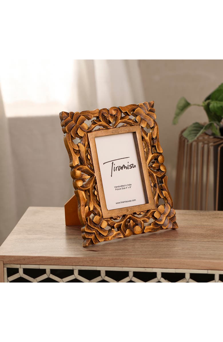 Tiramisu Artisanal Heritage Wood Carved Picture Frame, Alternate, color, Antique