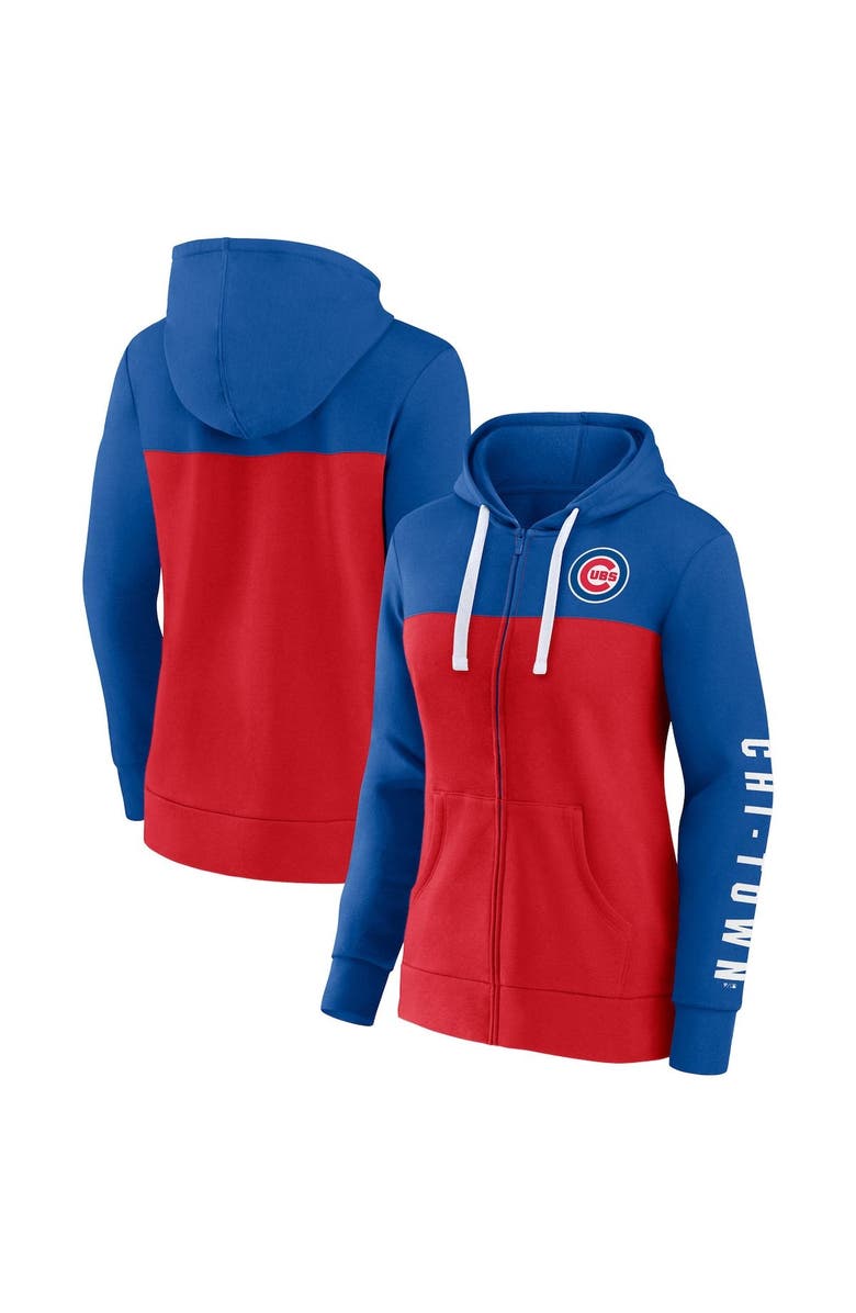 FANATICS Women's Fanatics Branded Royal/Red Chicago Cubs Take The Field Colorblocked Hoodie Full-Zip Jacket, Main, color, Royal
