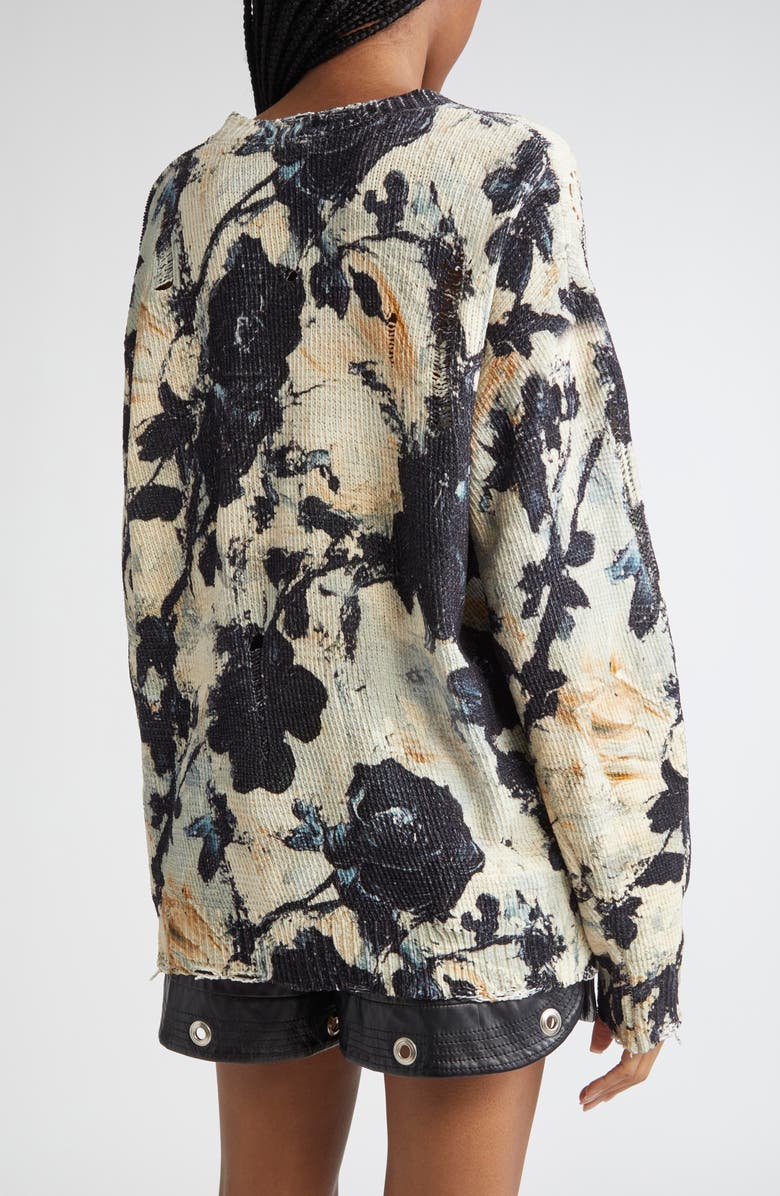 R13 Distressed Floral Cotton Sweater, Alternate, color, Black And Cream Floral