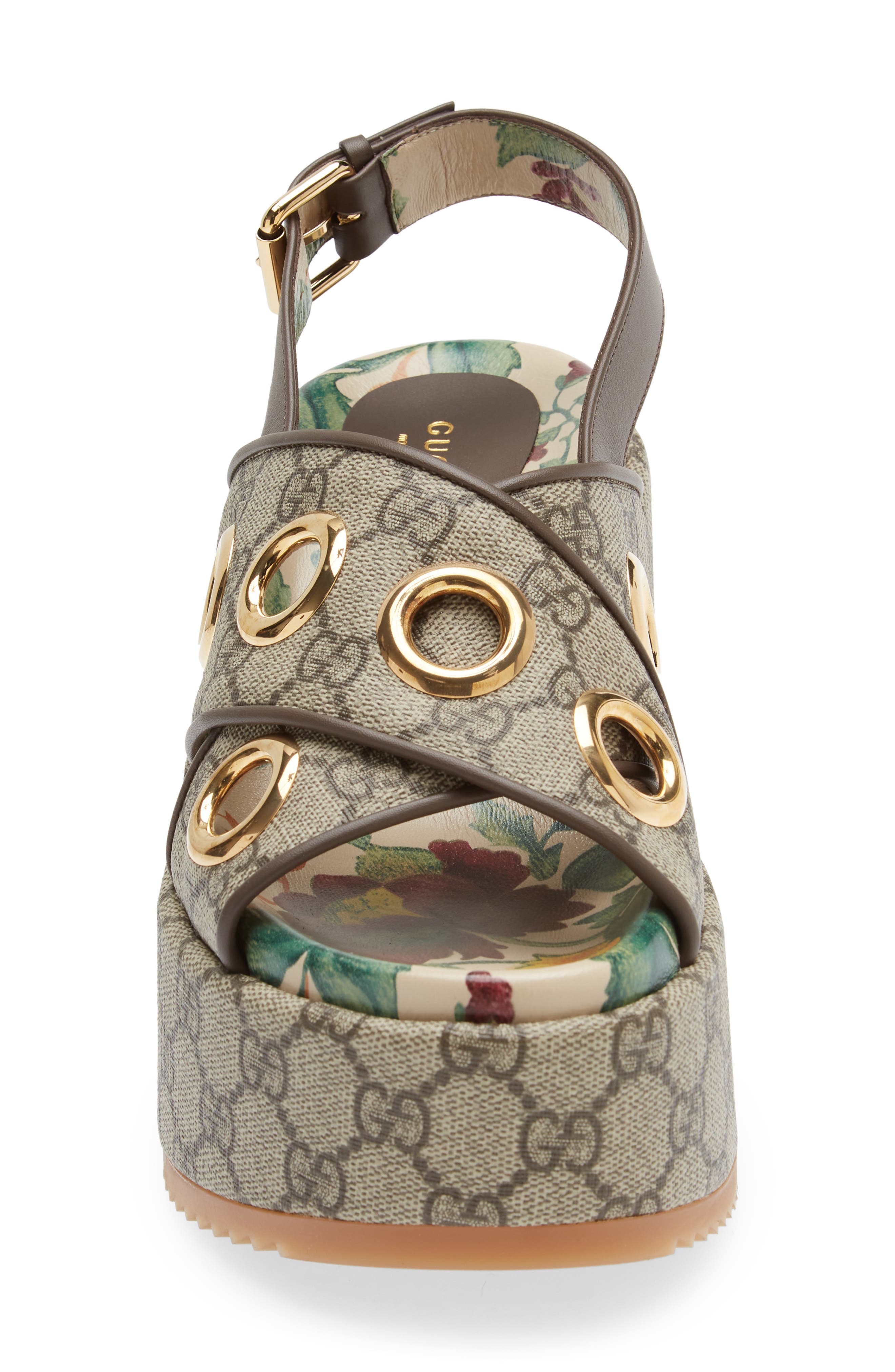 Gucci Angelina GG Logo Eyelet Platform Wedge Sandal, Alternate, color, Beige-Ebony