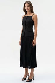 Exquise Angeletta Sleeveless Linen Trim Pleated Midi Dress