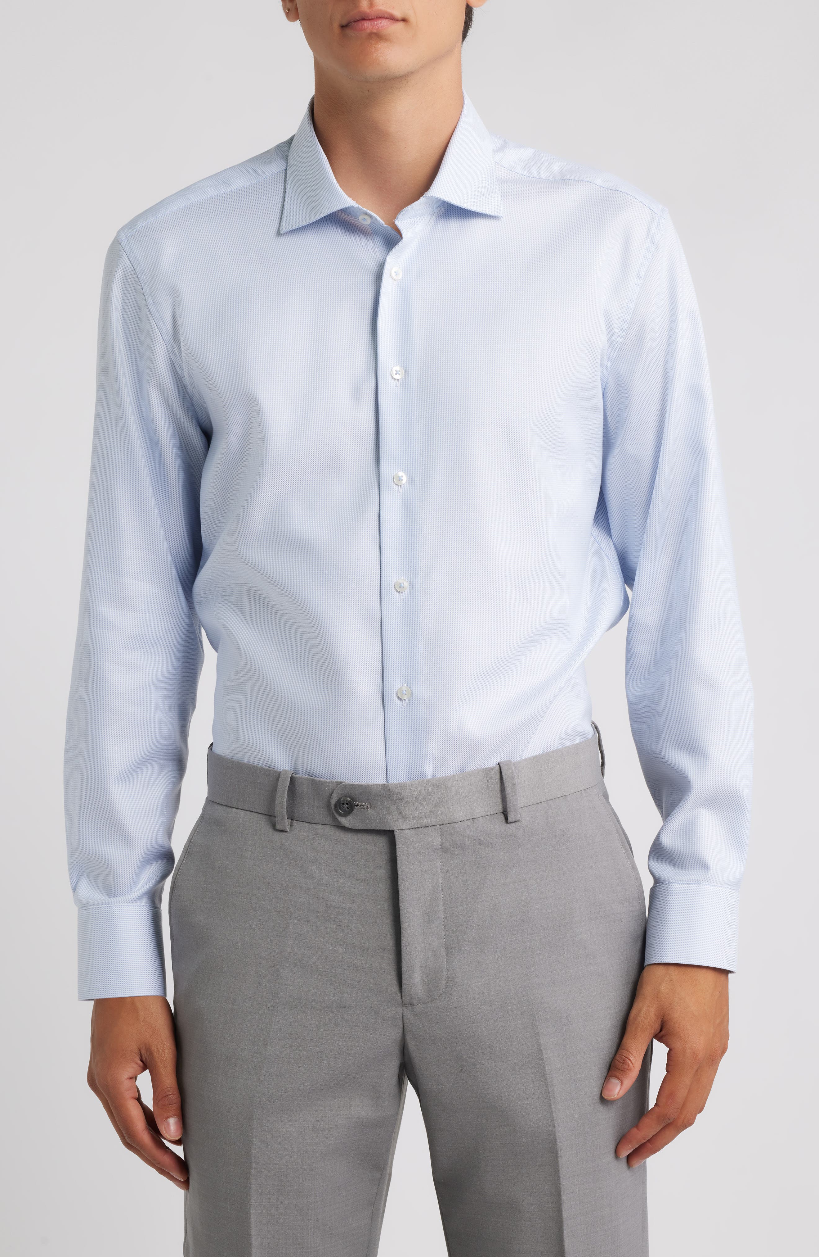 Eterna Slim Fit Structured Cotton Twill Dress Shirt in Sky 