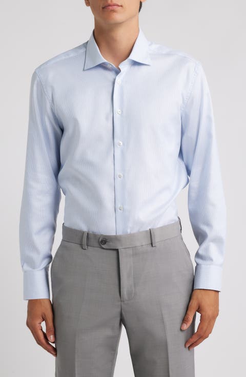 Slim Fit Structured Cotton Twill Dress Shirt (Regular & Long)
