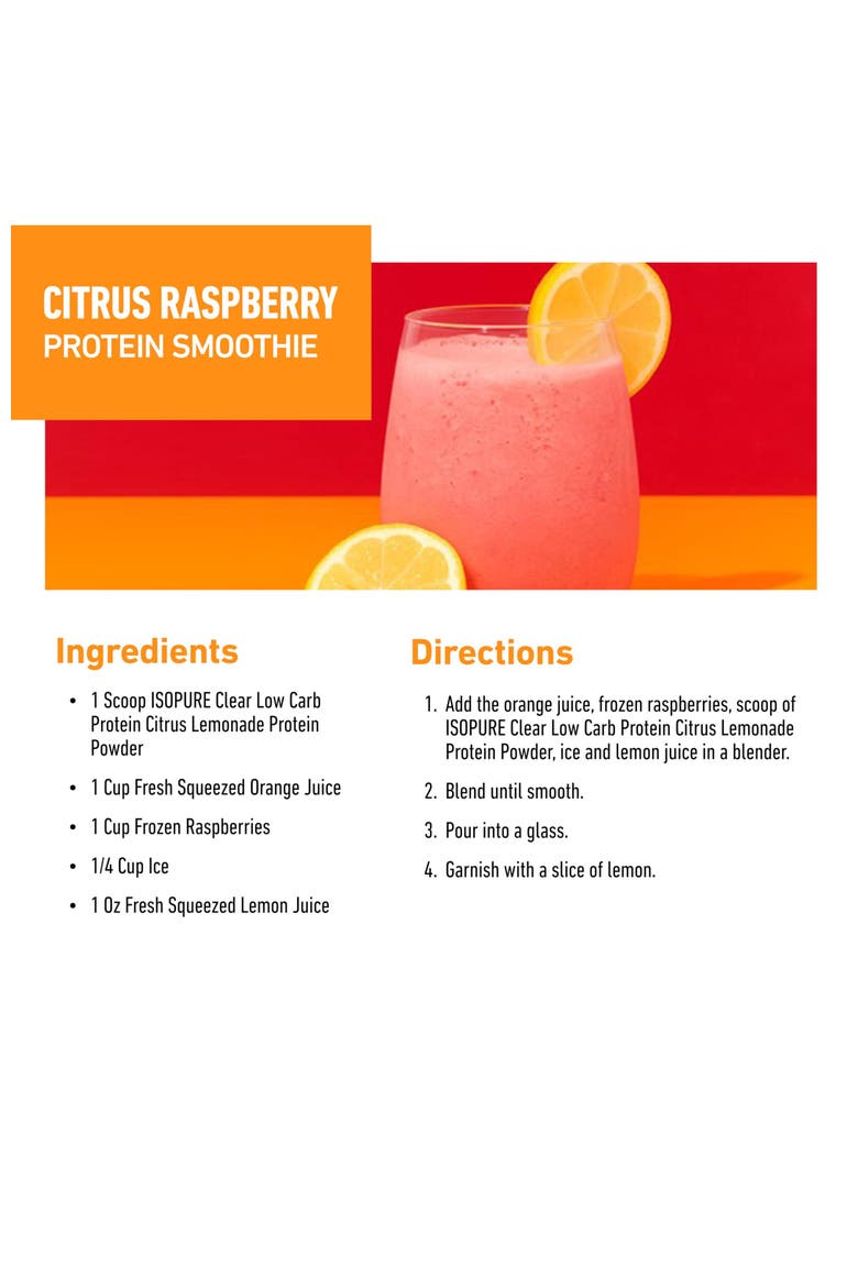 Clear Low Carb 100% Whey Protein Isolate Powder, Citrus Lemonade, 20g Protein, About 16 Servings, Alternate, color, None