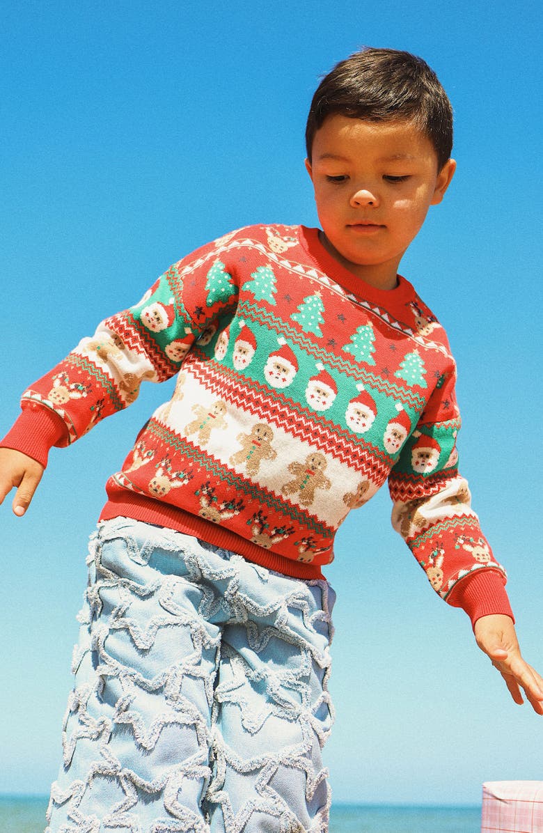 Rock Your Kid Kids
 Christmas Fair Isle Cotton Crewneck Sweater, Alternate, color, Holiday Red