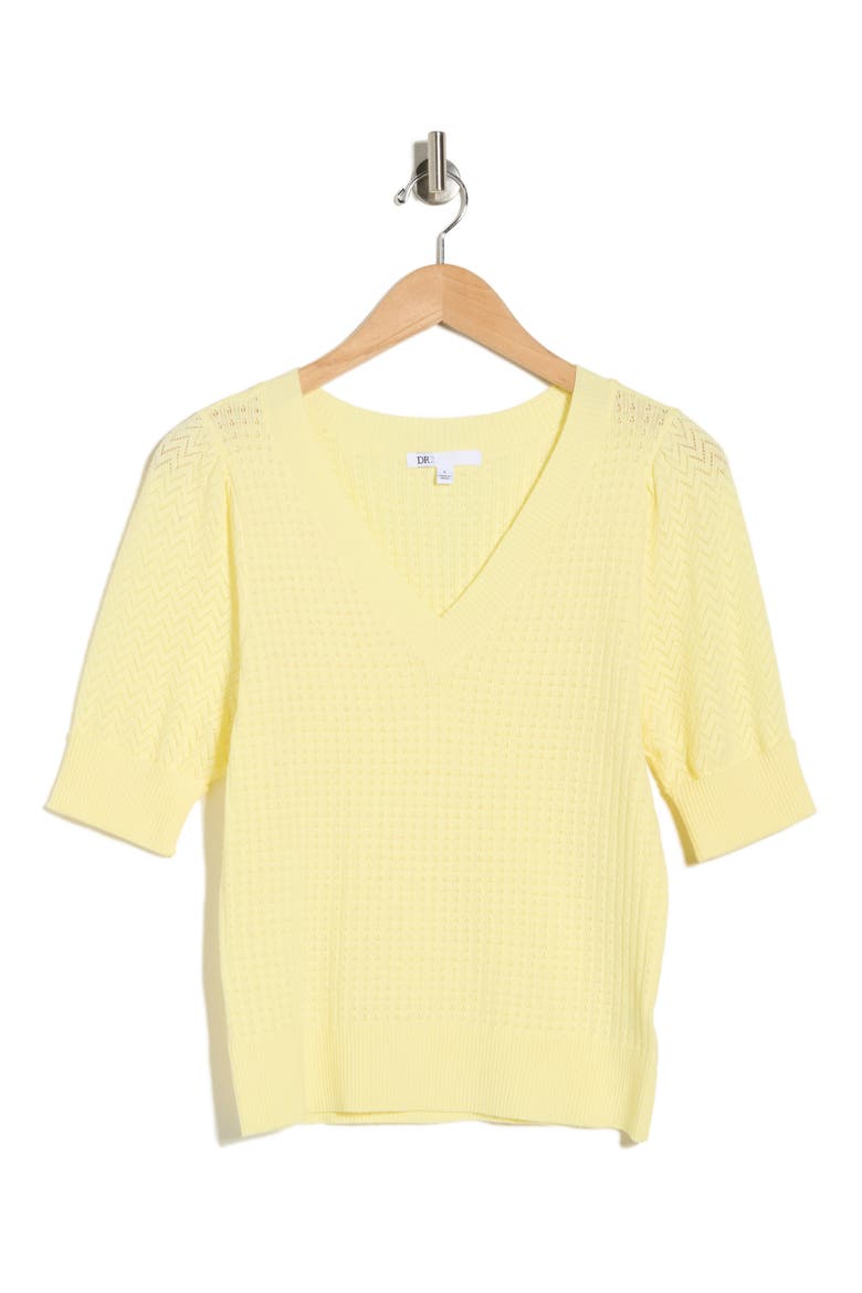 Pointelle Stitch Sweater, Alternate, color, BUTTER YELLOW