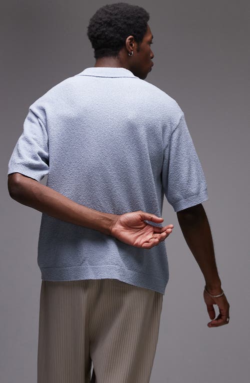 Topman Bouclé Polo In Mid Blue