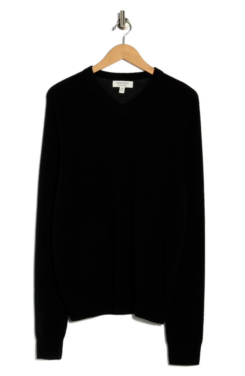 Nordstrom V-Neck Cashmere Sweater, Alternate, color, Black Caviar