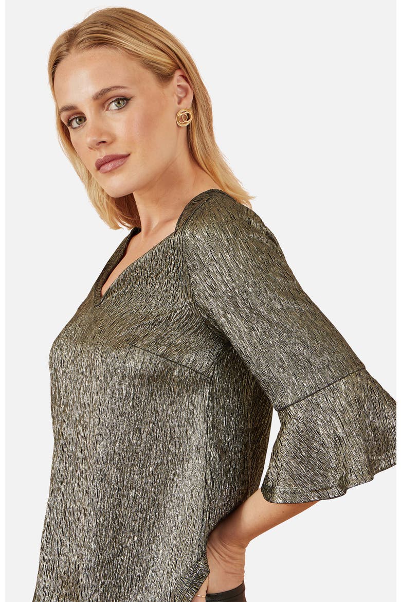 Fluted Sleeve Metallic Stretch Top, Alternate, color, Gold