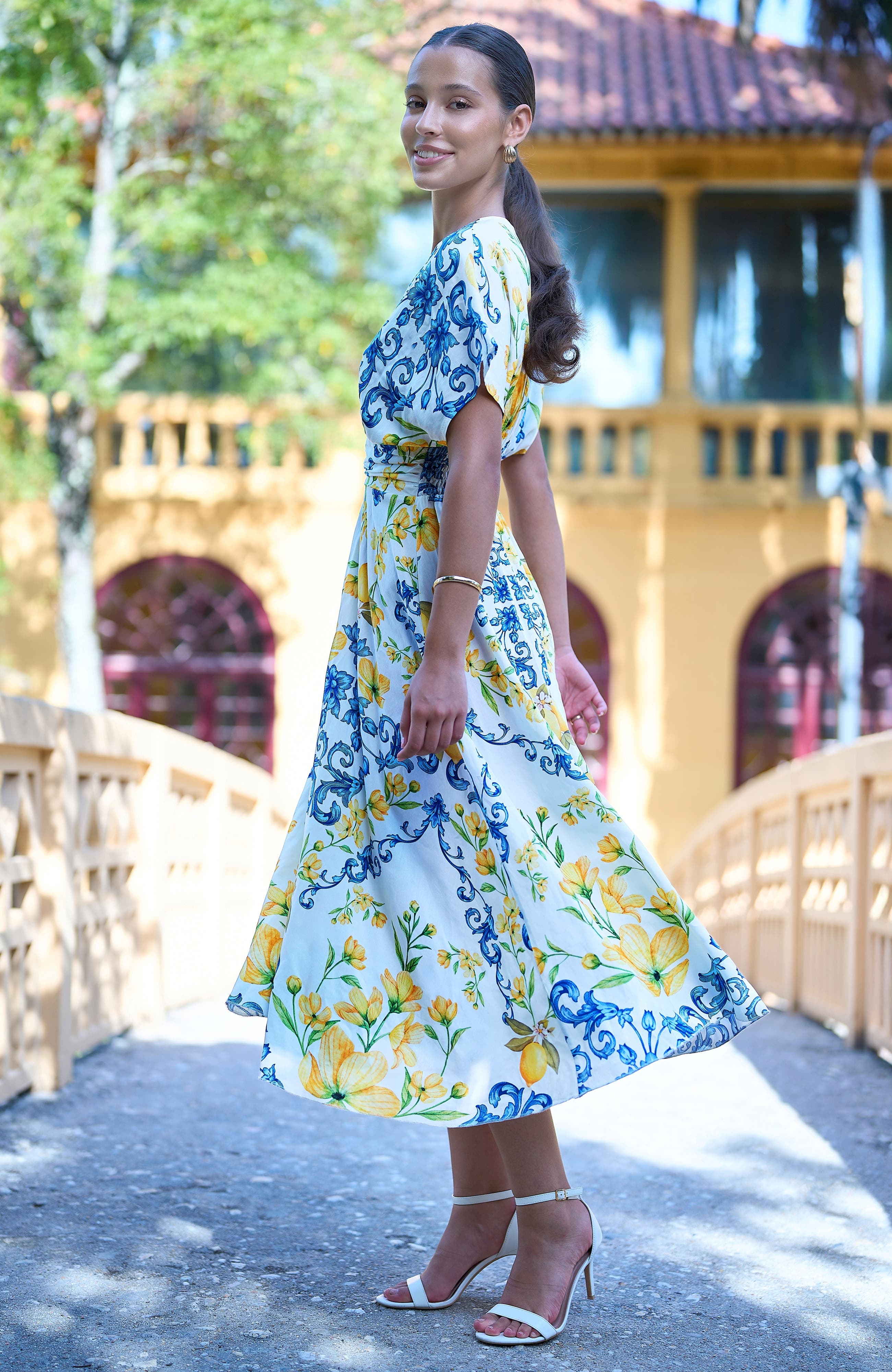 lemon midi dress Invisible zip closure Yumi Women's Lemon-Print Midi Dress