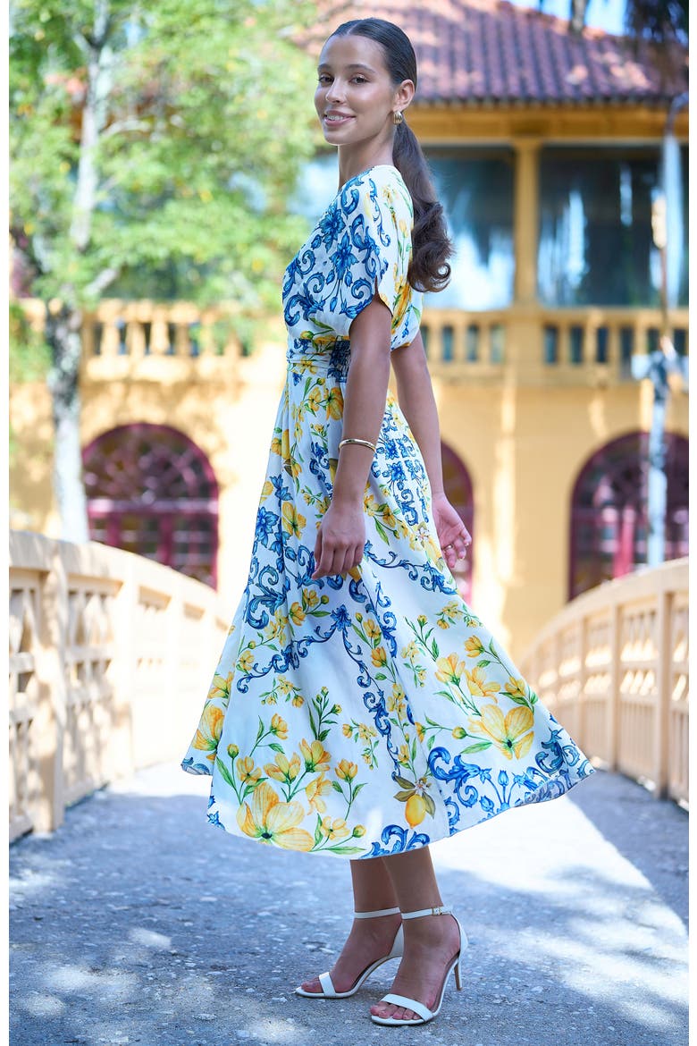 Lemon Print Midi Dress, Alternate, color, Ivory