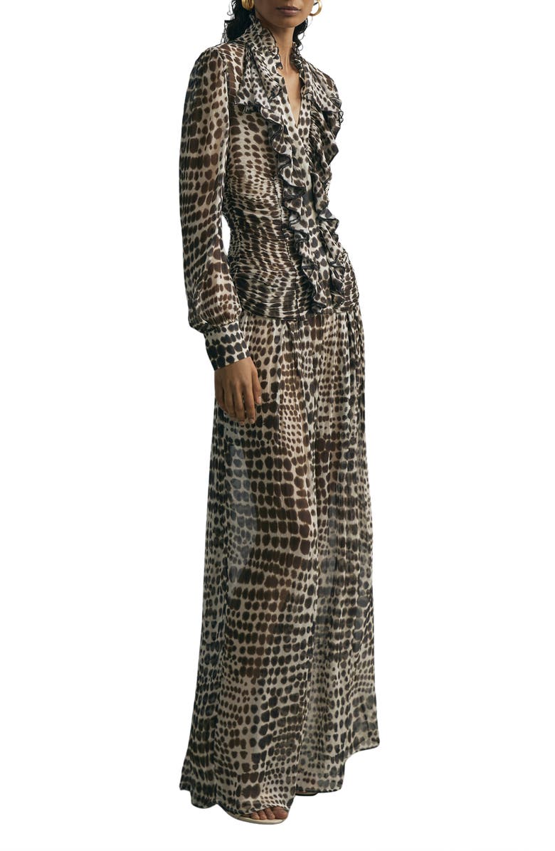 Reiss Laverna Ruched Animal Pattern Top, Alternate, color, Animal Print