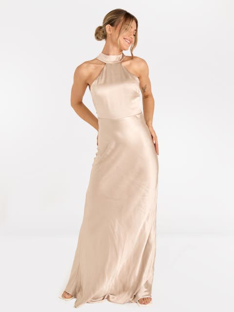 Halter Neck Satin Bridesmaid Dress