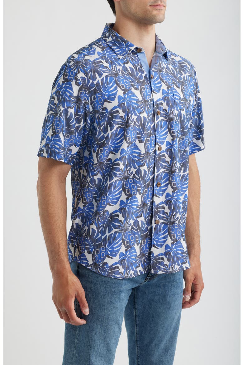 Coastal Ease Piña Party IslandZone® Short Sleeve Button-Up Shirt, Alternate, color, SANDSTONE