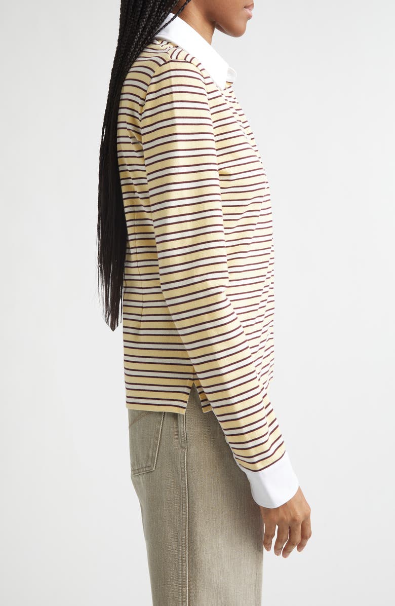 Stella McCartney Embroidered Crest Fancy Stripe Long Sleeve Button-Up Polo, Alternate, color, Yellow Multi Stripe
