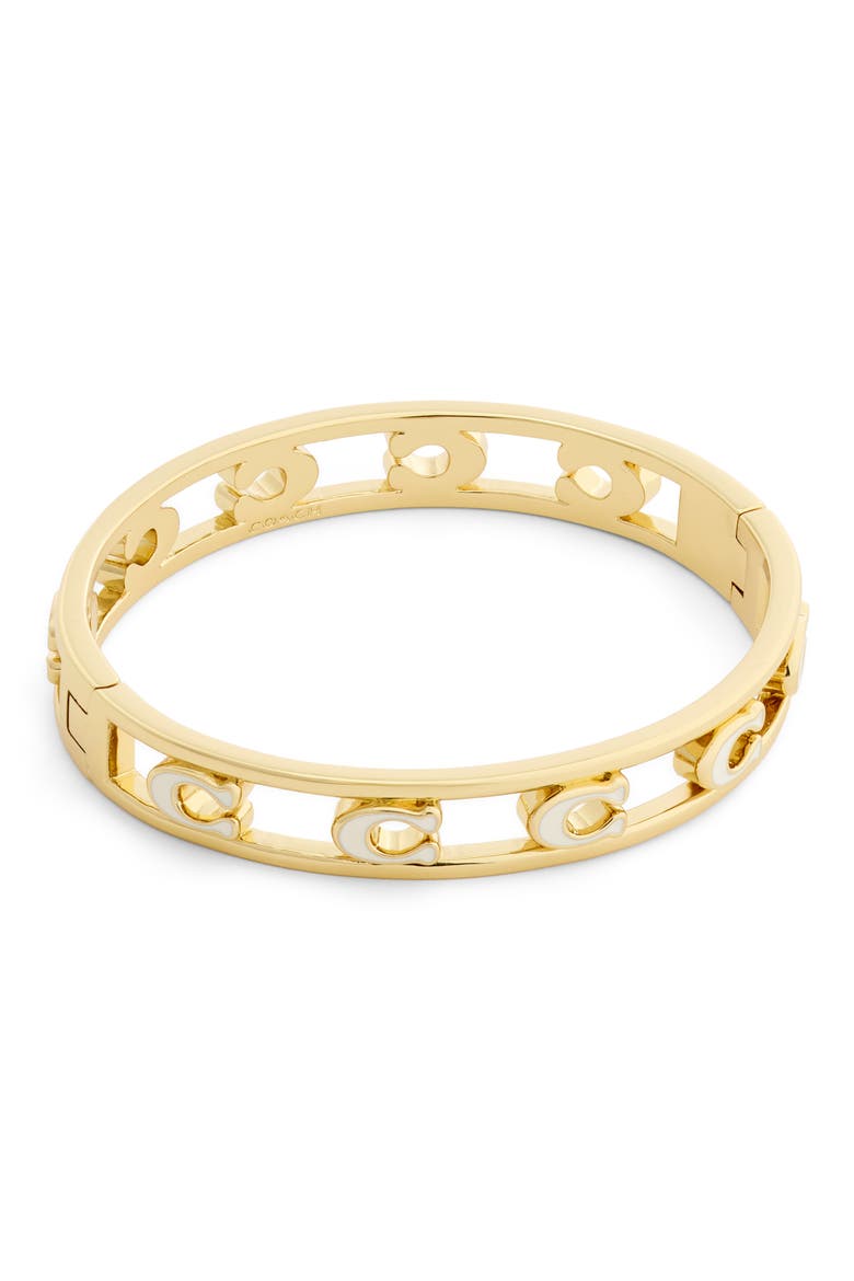 Signature C Open Enamel Hinge Bracelet, Alternate, color, WHITE/ GOLD