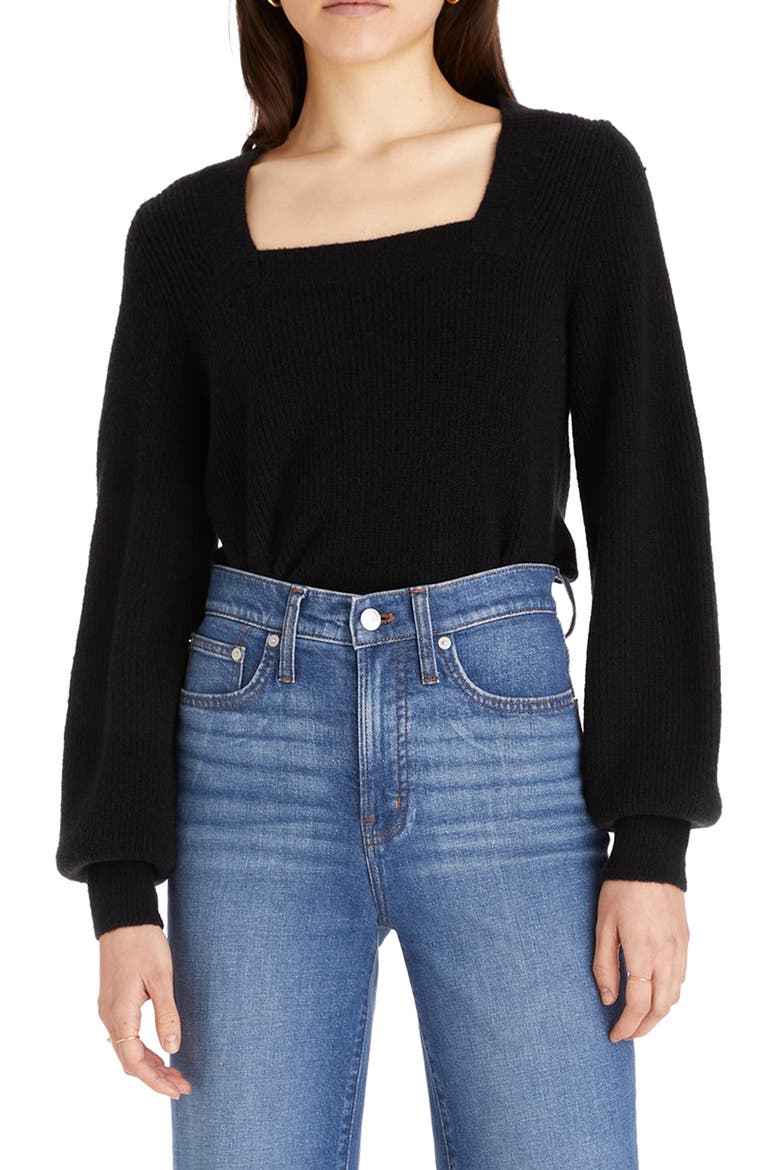 Melwood Square Neck Coziest Yarn Pullover Sweater, Main, color, TRUE BLACK